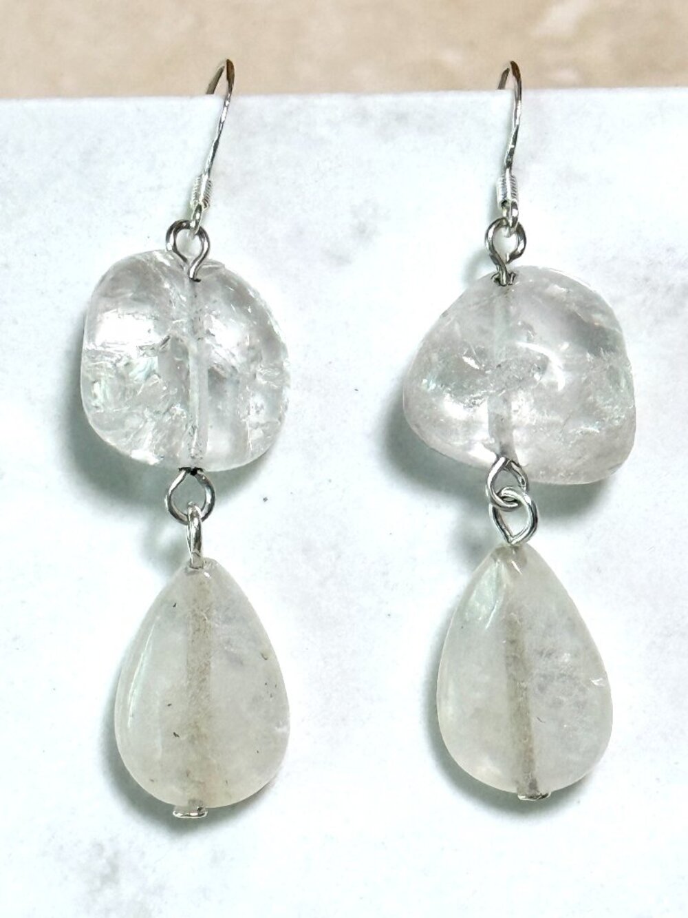 2/$20, Genuine Clear Quartz Dangle Earrings, Gemstone & Sterling Silver Hook